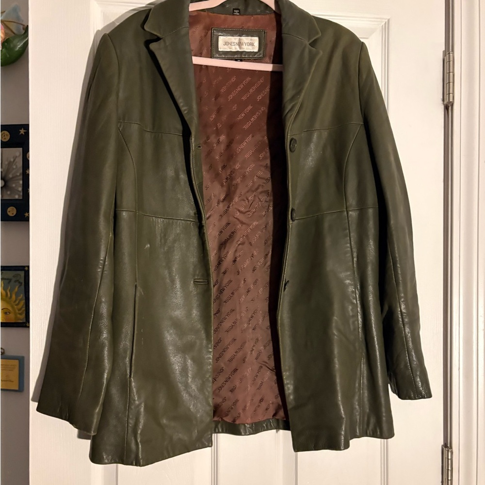 Jones New York Dark Green Leather Blazer